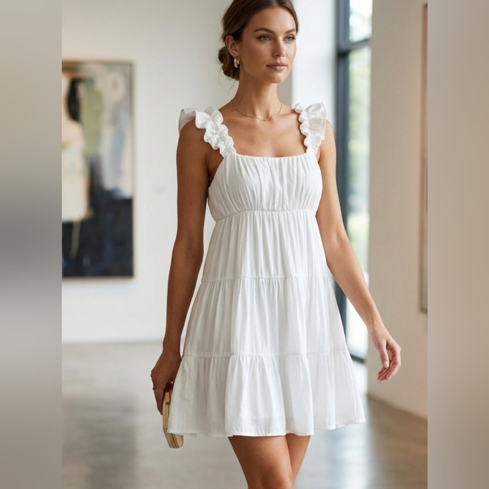 Altar'd State White Ruffled Tiered Mini Dress Size:S